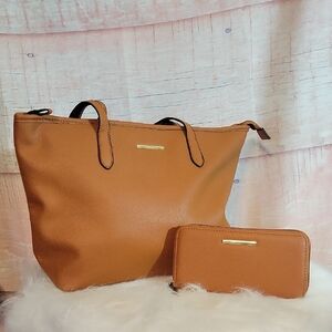 Camel Brown Tote Bag And Wallet Set
